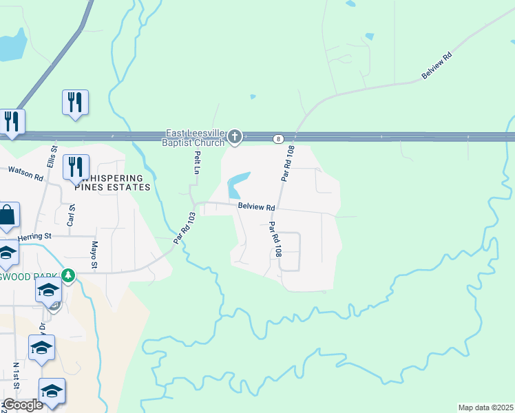 map of restaurants, bars, coffee shops, grocery stores, and more near 1169 Belview Road in Leesville