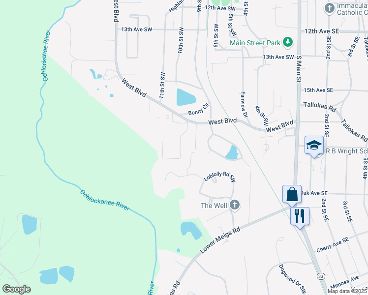 map of restaurants, bars, coffee shops, grocery stores, and more near 1718 Gatewood Circle in Moultrie