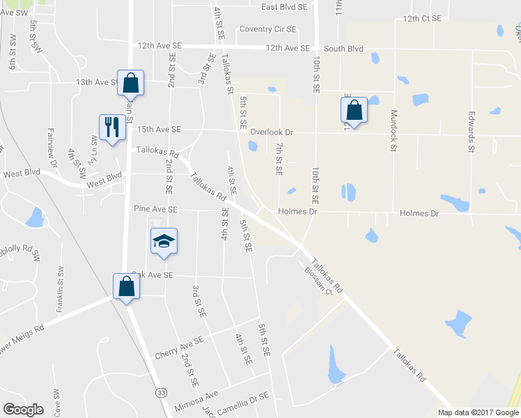 map of restaurants, bars, coffee shops, grocery stores, and more near 5th Street Southeast in Moultrie