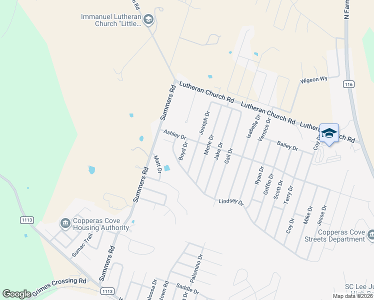 map of restaurants, bars, coffee shops, grocery stores, and more near 2302 Boyd Drive in Copperas Cove
