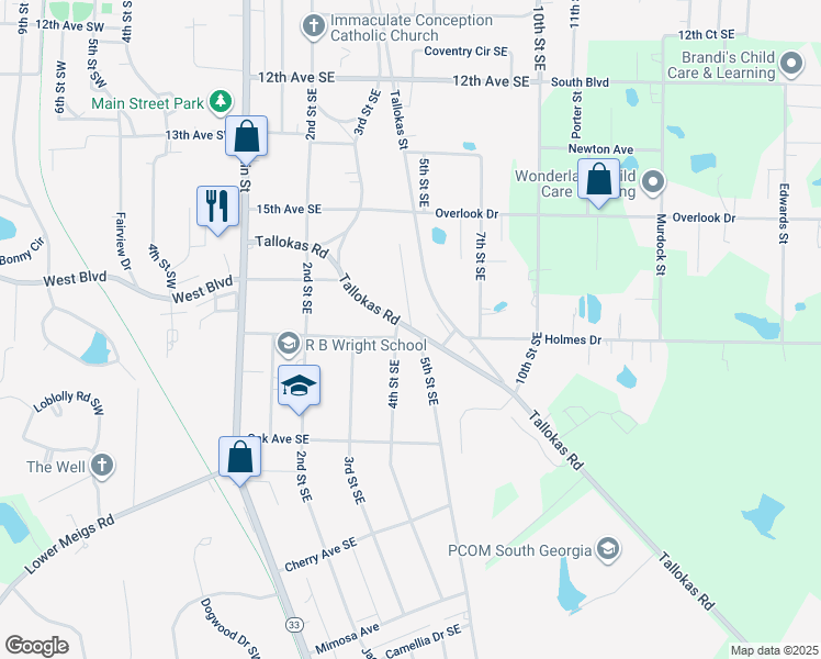 map of restaurants, bars, coffee shops, grocery stores, and more near 1502 4th Street Southeast in Moultrie