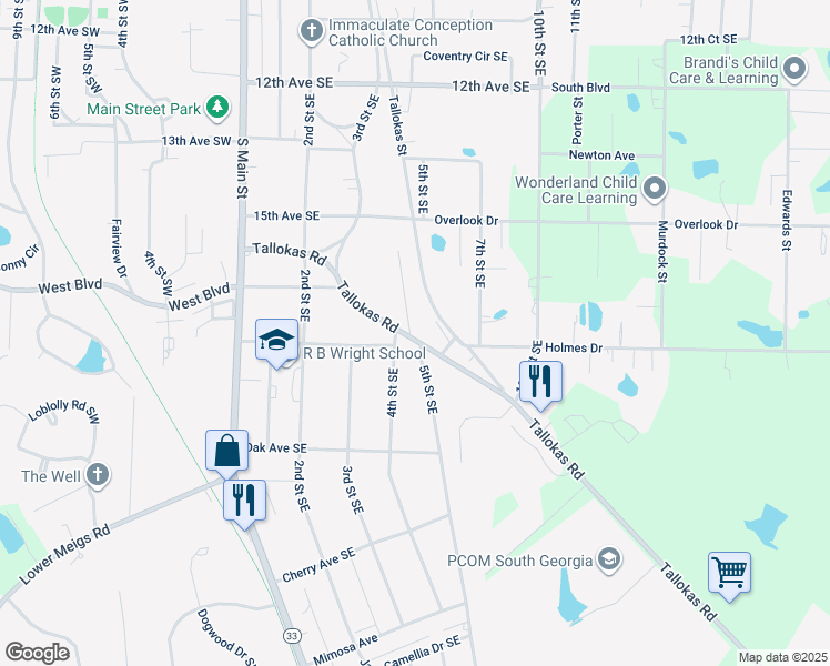 map of restaurants, bars, coffee shops, grocery stores, and more near 1502 4th Street Southeast in Moultrie