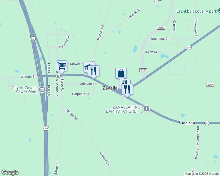map of restaurants, bars, coffee shops, grocery stores, and more near in Zavalla