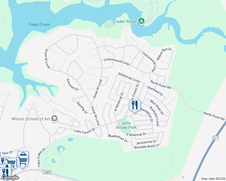 map of restaurants, bars, coffee shops, grocery stores, and more near 15 Golden Poppy Loop in Morgan's Point Resort