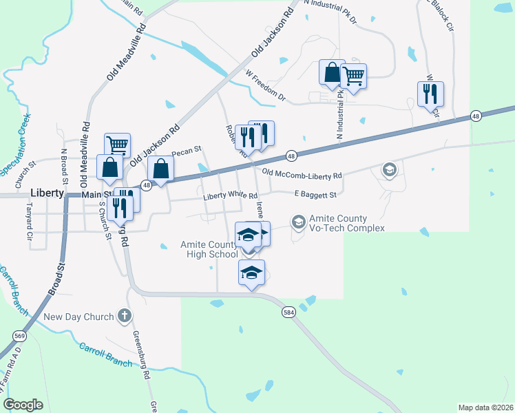 map of restaurants, bars, coffee shops, grocery stores, and more near 830-854 Liberty White Road in Liberty
