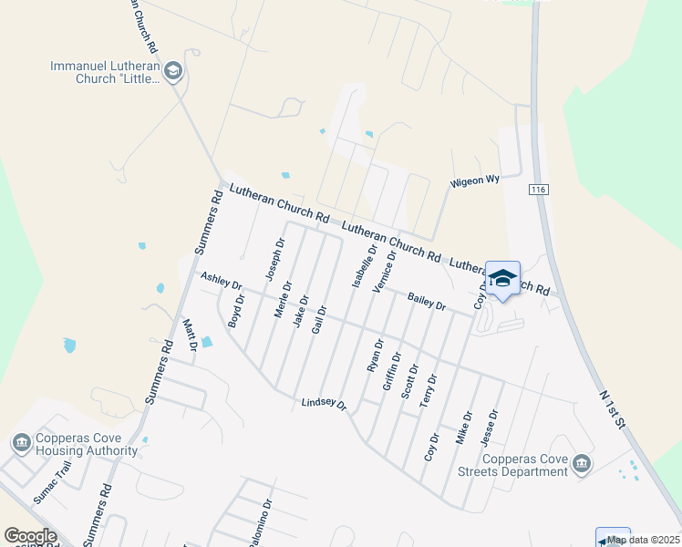 map of restaurants, bars, coffee shops, grocery stores, and more near 2504 Gail Drive in Copperas Cove