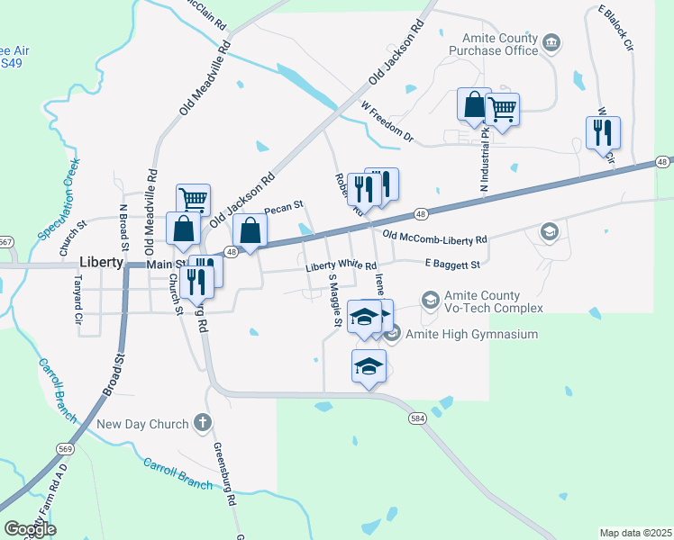 map of restaurants, bars, coffee shops, grocery stores, and more near 710 Liberty White Road in Liberty