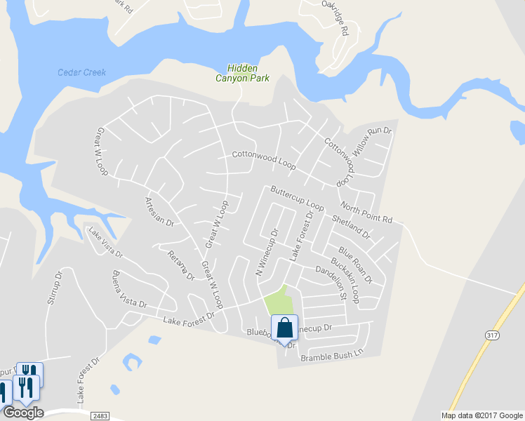 map of restaurants, bars, coffee shops, grocery stores, and more near 33 Golden Poppy Loop in Morgan's Point Resort