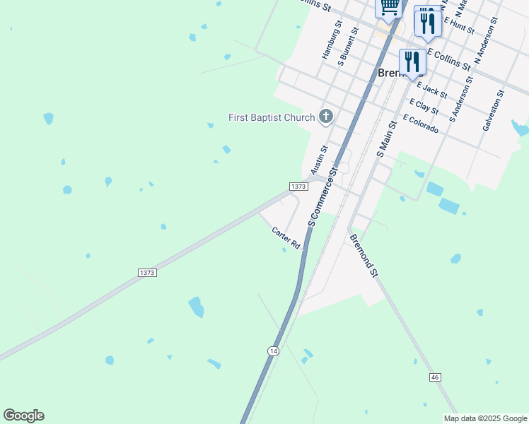 map of restaurants, bars, coffee shops, grocery stores, and more near in Bremond