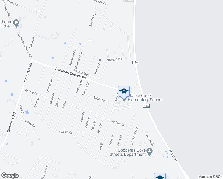 map of restaurants, bars, coffee shops, grocery stores, and more near 477 Lutheran Church Road in Copperas Cove