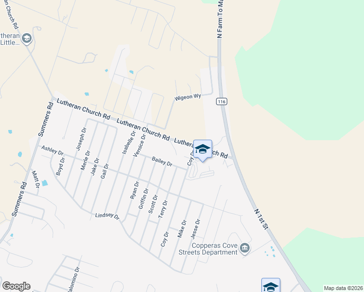 map of restaurants, bars, coffee shops, grocery stores, and more near 467 Lutheran Church Road in Copperas Cove