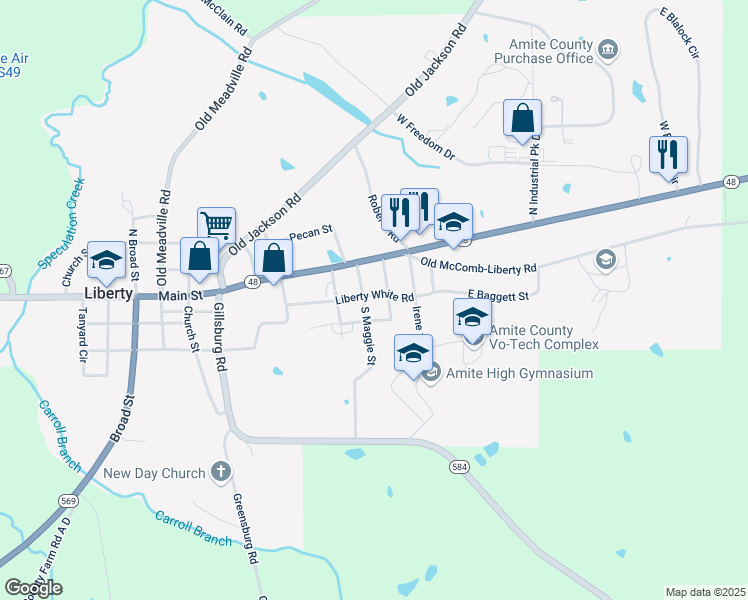 map of restaurants, bars, coffee shops, grocery stores, and more near 710-750 Liberty White Road in Liberty
