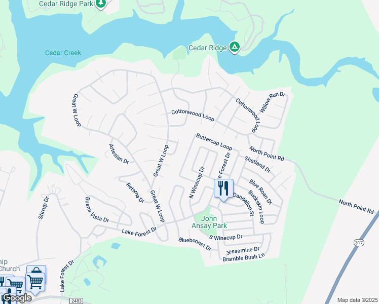 map of restaurants, bars, coffee shops, grocery stores, and more near 36 Buttercup Loop in Belton