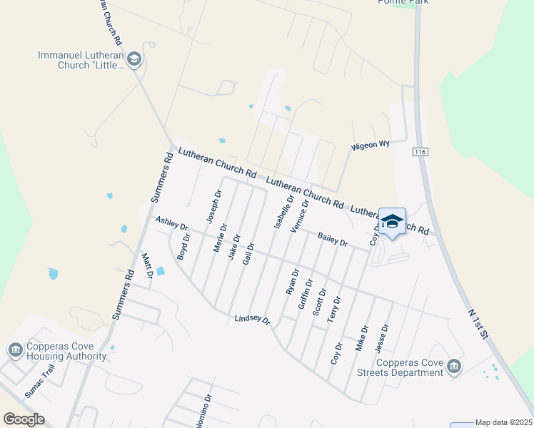 map of restaurants, bars, coffee shops, grocery stores, and more near 2504 Gail Drive in Copperas Cove