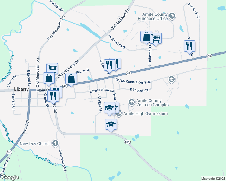 map of restaurants, bars, coffee shops, grocery stores, and more near 830 Liberty White Road in Liberty