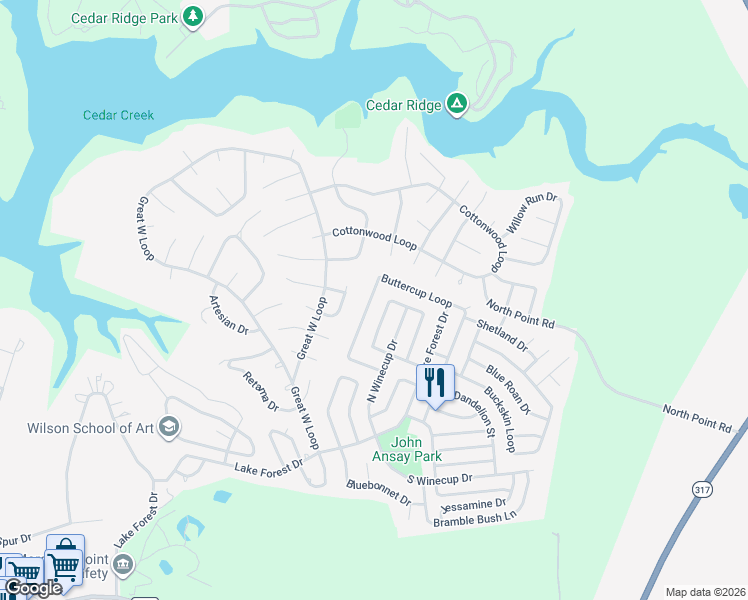 map of restaurants, bars, coffee shops, grocery stores, and more near 33 Golden Poppy Loop in Morgan's Point Resort