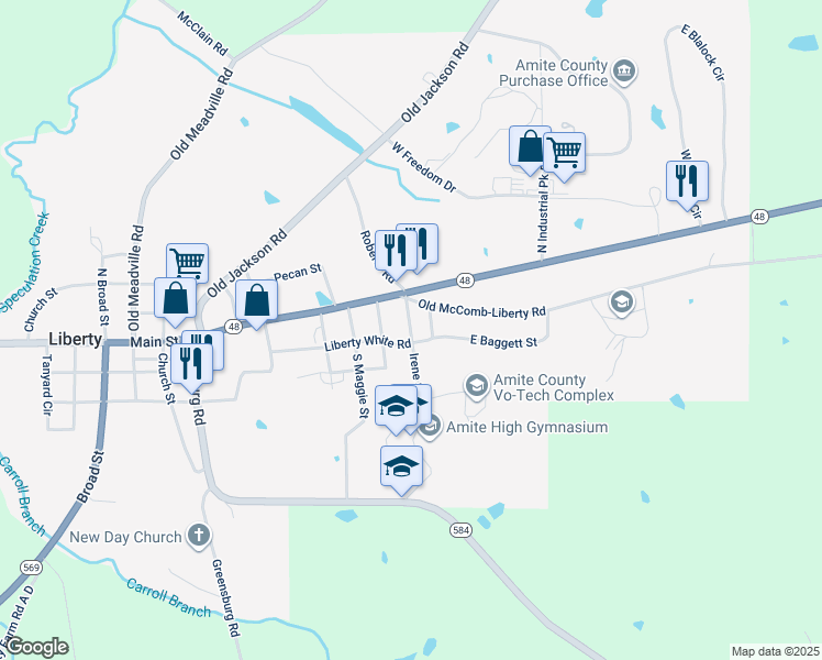 map of restaurants, bars, coffee shops, grocery stores, and more near 830-854 Liberty White Road in Liberty