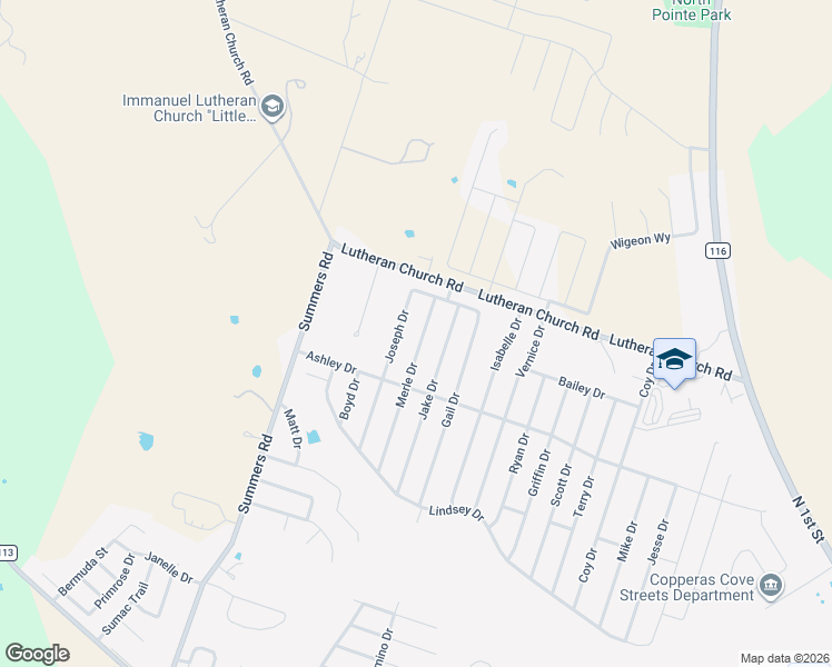 map of restaurants, bars, coffee shops, grocery stores, and more near 2412 Joseph Drive in Copperas Cove