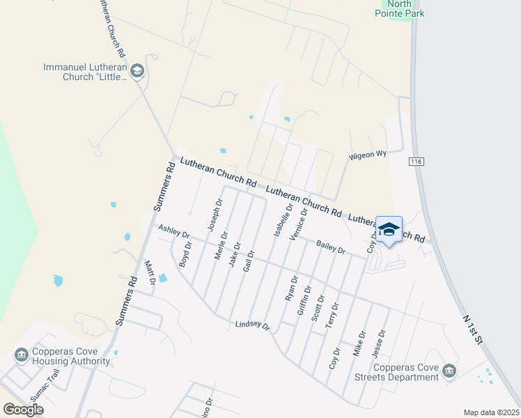 map of restaurants, bars, coffee shops, grocery stores, and more near 2509 Gail Drive in Copperas Cove