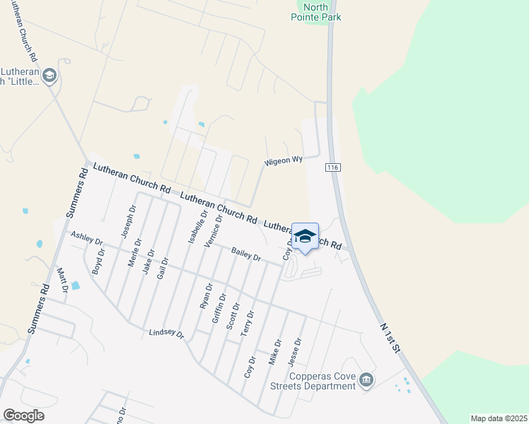 map of restaurants, bars, coffee shops, grocery stores, and more near 492 Lutheran Church Road in Copperas Cove