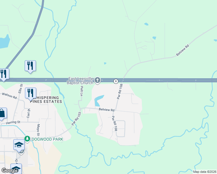 map of restaurants, bars, coffee shops, grocery stores, and more near 282 Alexandria Highway in Leesville