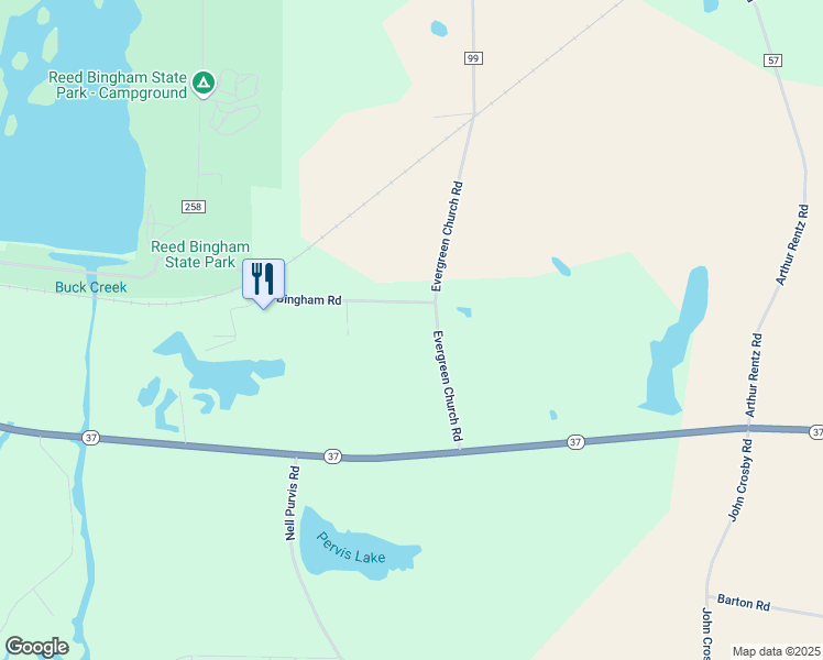 map of restaurants, bars, coffee shops, grocery stores, and more near Reed Bingham Road in Adel