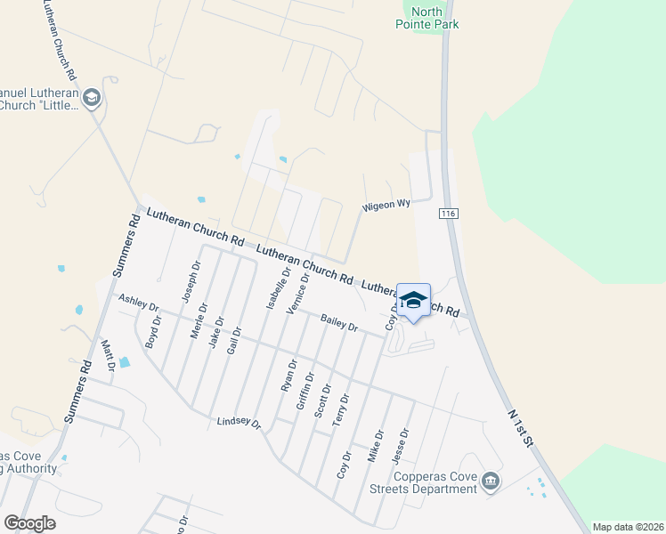 map of restaurants, bars, coffee shops, grocery stores, and more near 2410 Wigeon Way in Copperas Cove