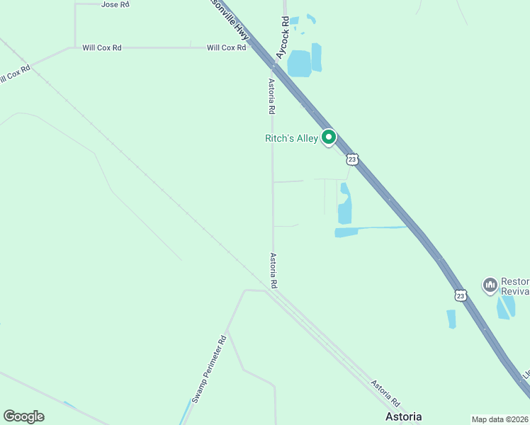 map of restaurants, bars, coffee shops, grocery stores, and more near 1660 Astoria Road in Waycross