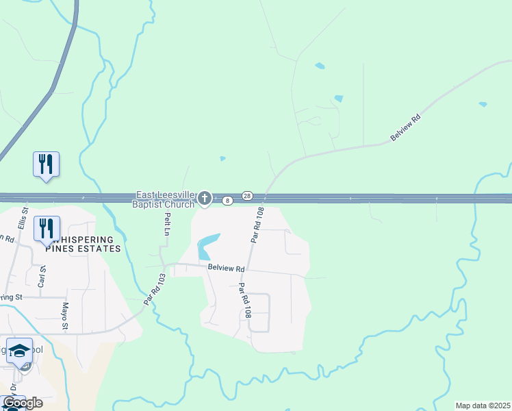 map of restaurants, bars, coffee shops, grocery stores, and more near 284 Alexandria Highway in Leesville