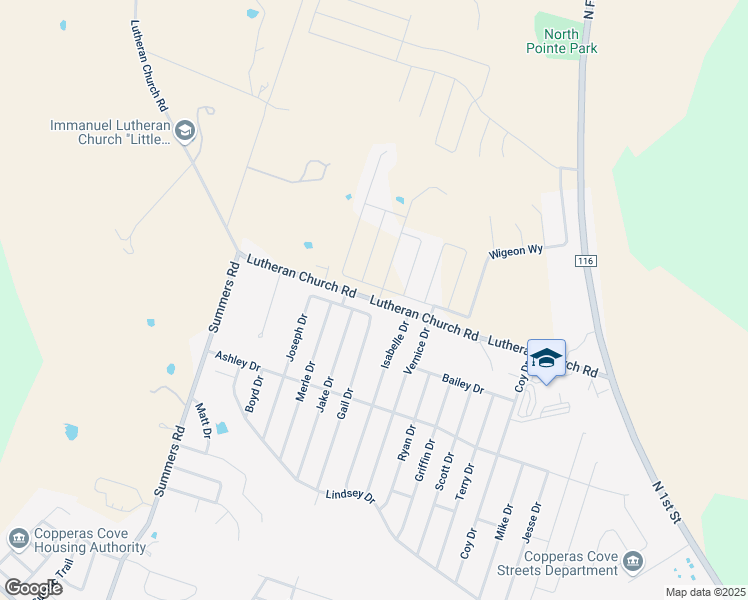 map of restaurants, bars, coffee shops, grocery stores, and more near Lutheran Church Road in Copperas Cove