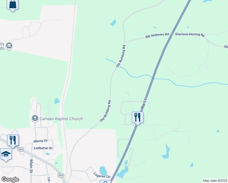 map of restaurants, bars, coffee shops, grocery stores, and more near 528 Old Richburg Road in Purvis