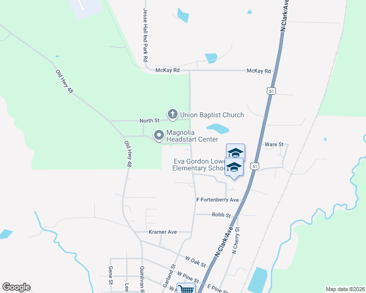 map of restaurants, bars, coffee shops, grocery stores, and more near 1465 Cunnigen Street in McComb