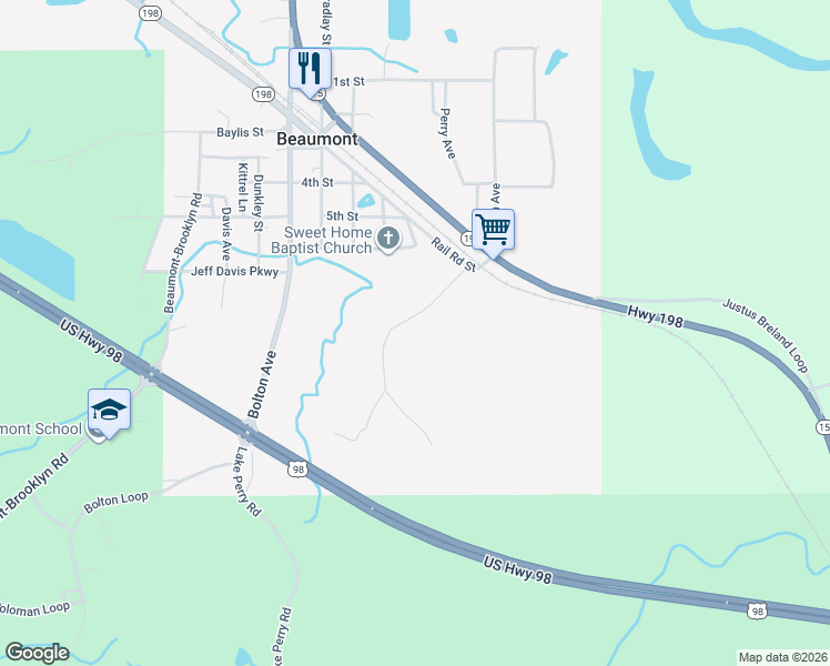 map of restaurants, bars, coffee shops, grocery stores, and more near 1626 Thomas Clayton Road in Beaumont
