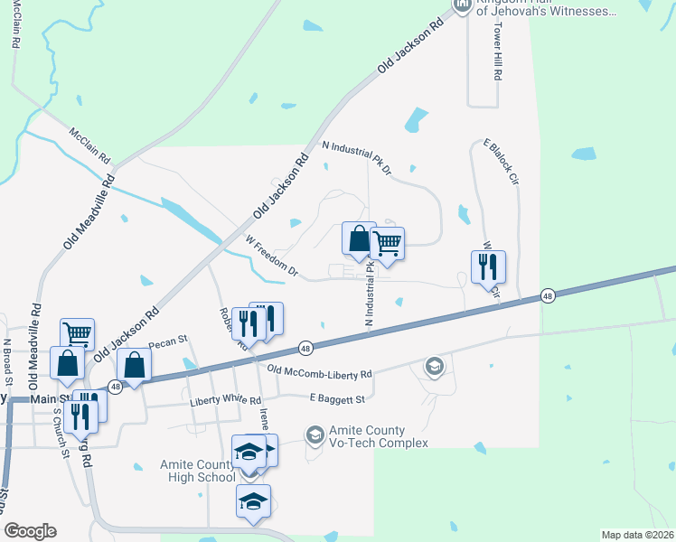 map of restaurants, bars, coffee shops, grocery stores, and more near 102 West Freedom Drive in Liberty