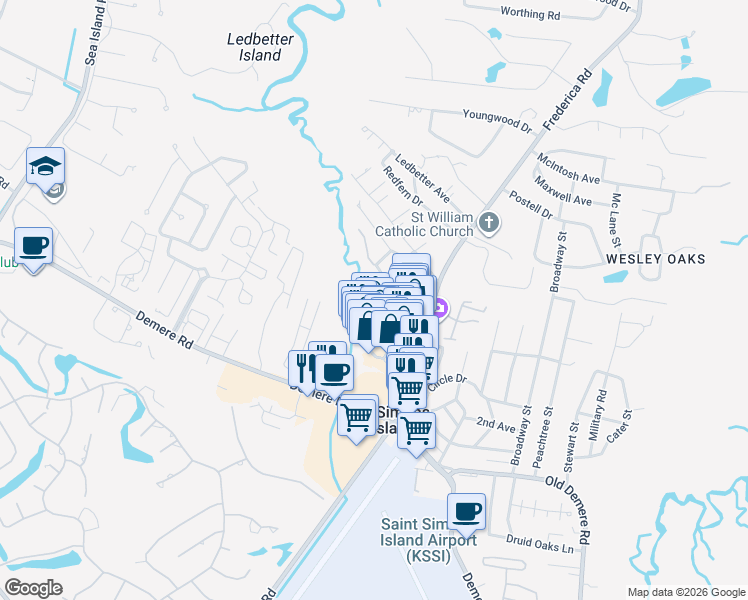 map of restaurants, bars, coffee shops, grocery stores, and more near 100 Blair Road in St. Simons Island