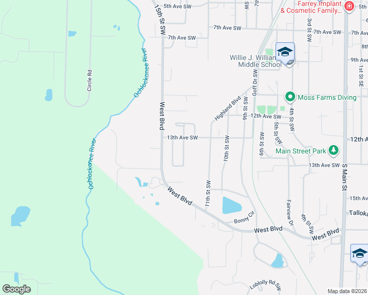 map of restaurants, bars, coffee shops, grocery stores, and more near 1311 Summer Circle Southwest in Moultrie