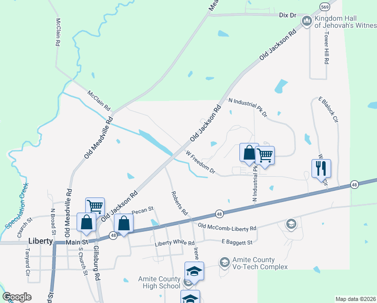 map of restaurants, bars, coffee shops, grocery stores, and more near 102 West Freedom Drive in Liberty