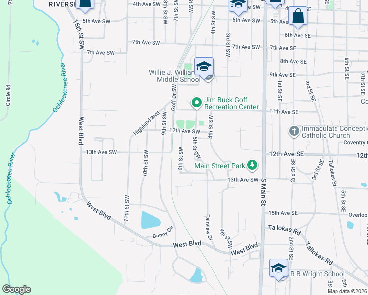 map of restaurants, bars, coffee shops, grocery stores, and more near 1171 6th Street Southwest in Moultrie
