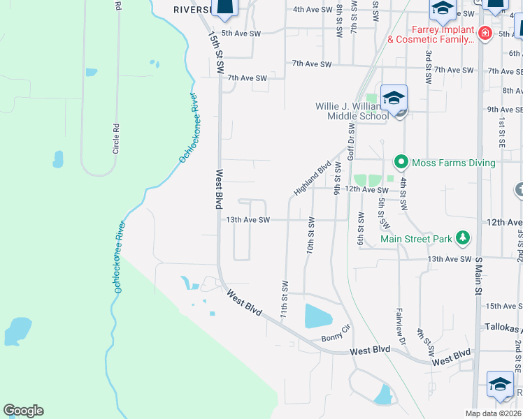 map of restaurants, bars, coffee shops, grocery stores, and more near 700-1201 12th Street Southwest in Moultrie