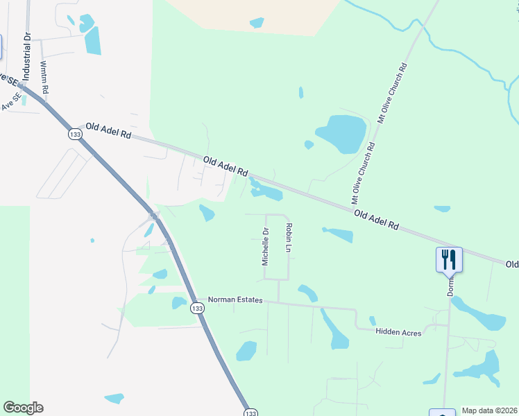 map of restaurants, bars, coffee shops, grocery stores, and more near 250 Robin Lane in Moultrie