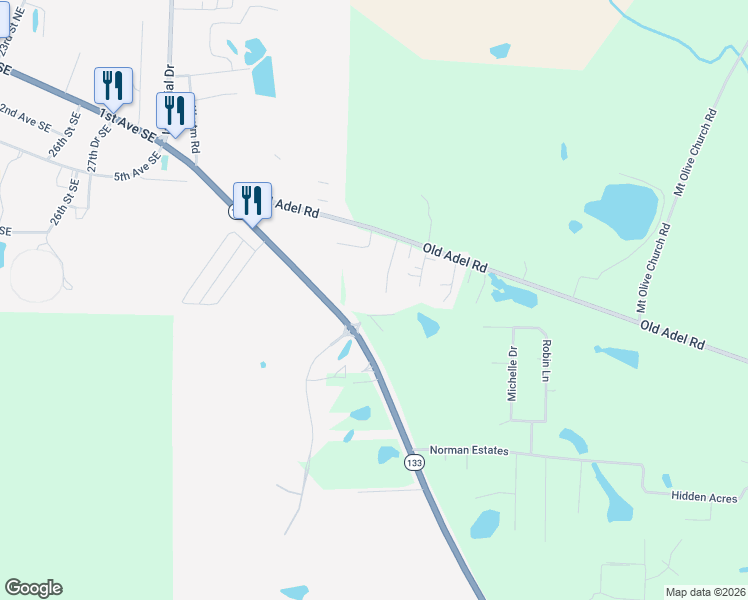 map of restaurants, bars, coffee shops, grocery stores, and more near 156 Quail Ridge in Moultrie