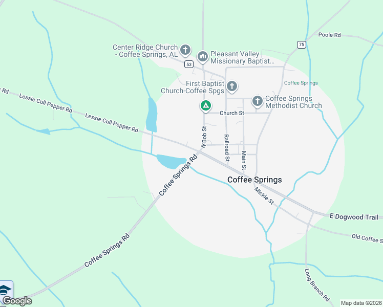 map of restaurants, bars, coffee shops, grocery stores, and more near 205 Bob Brown Road in Coffee Springs