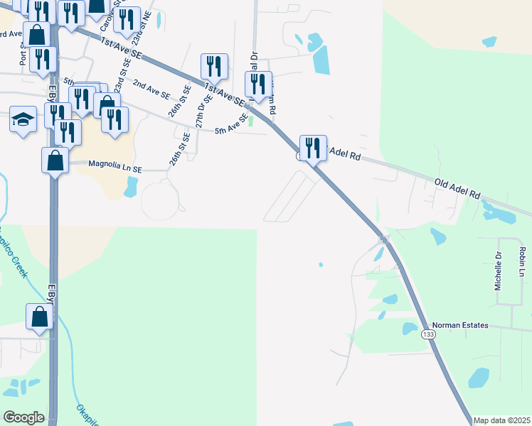 map of restaurants, bars, coffee shops, grocery stores, and more near 17 Regency Village Road in Moultrie