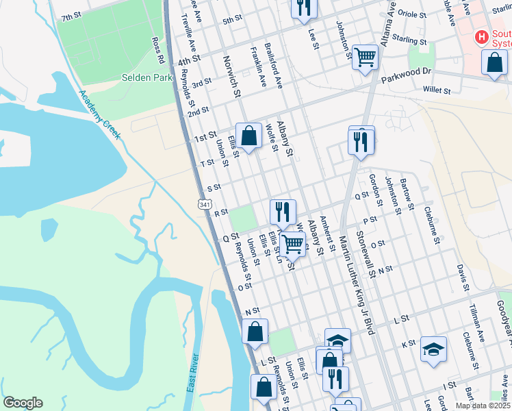 map of restaurants, bars, coffee shops, grocery stores, and more near 2725 Norwich Street in Brunswick