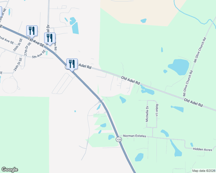 map of restaurants, bars, coffee shops, grocery stores, and more near 156 Quail Ridge in Moultrie