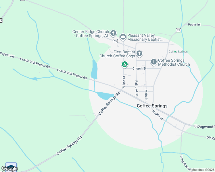 map of restaurants, bars, coffee shops, grocery stores, and more near 102-306 Lessie Cull Pepper Road in Coffee Springs