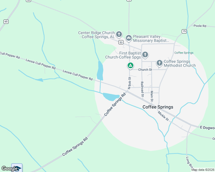 map of restaurants, bars, coffee shops, grocery stores, and more near 422 Culpepper Road in Coffee Springs