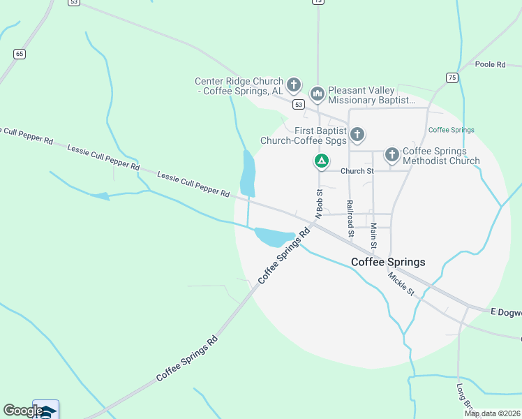 map of restaurants, bars, coffee shops, grocery stores, and more near 422 Culpepper Road in Coffee Springs