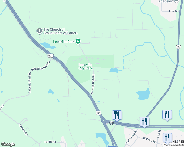 map of restaurants, bars, coffee shops, grocery stores, and more near 100-268 Country Club Fairway Drive in Leesville