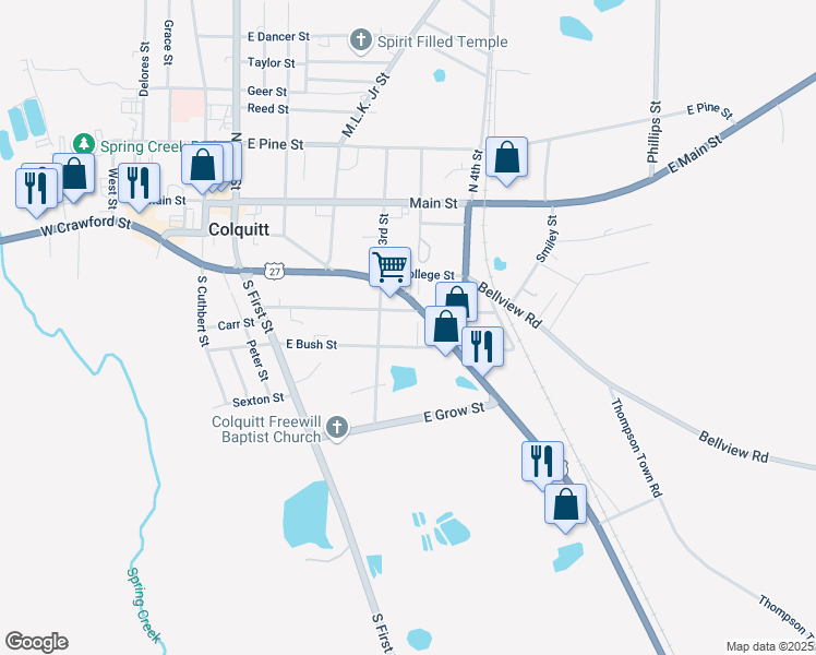 map of restaurants, bars, coffee shops, grocery stores, and more near 300 Bremond Street in Colquitt